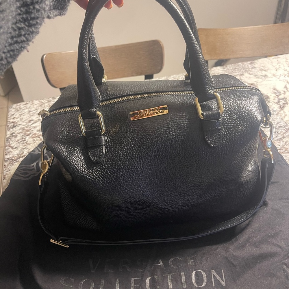 Versace Collection Black Satchel with Gold Accents